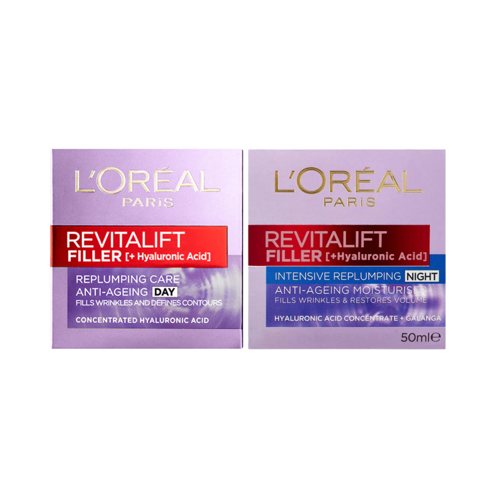 L'Oreal Paris Revitalift Filler +HA Anti-Ageing Replumping Day & Night Cream 50mL Duo