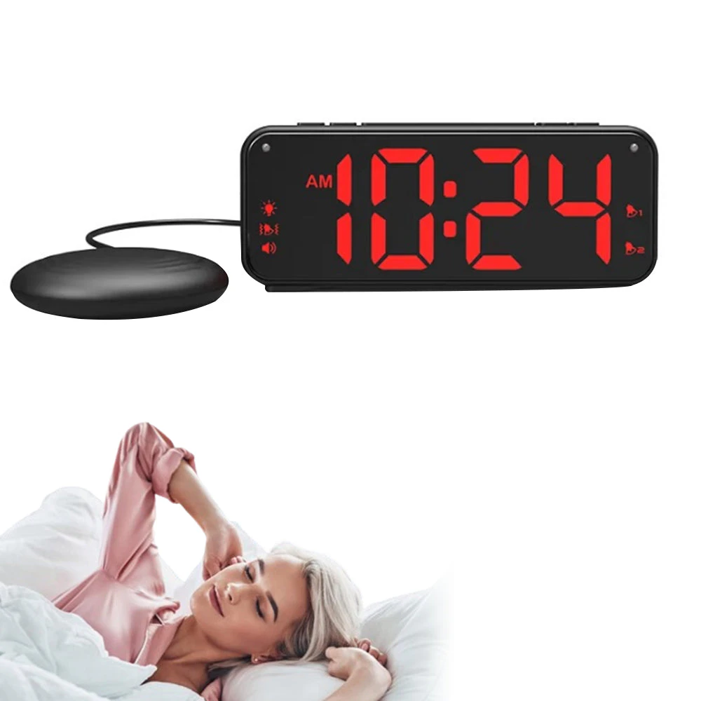 Digital Alarm Clock with Vibration Bed Shaker for Heavy Sleepers Black