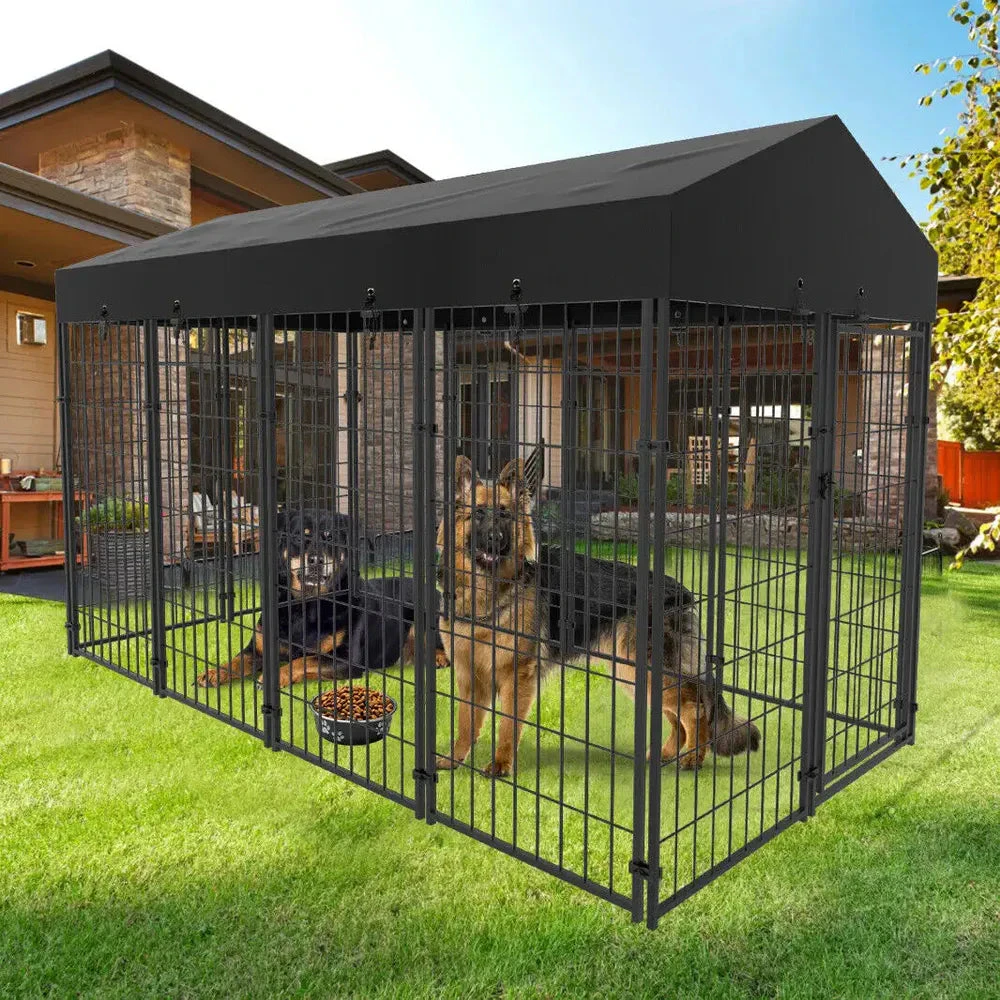 Galvanized Metal Dog Kennel with Weatherproof Cover