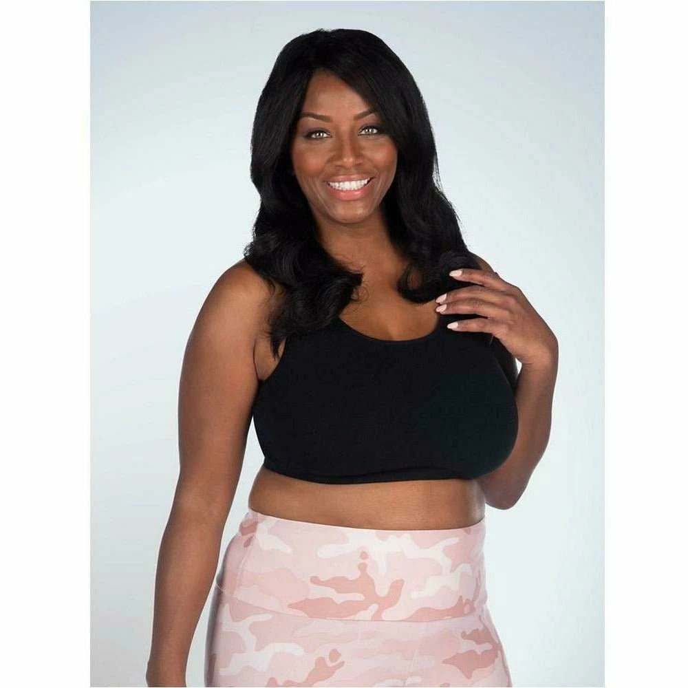 Leading Lady Serena Cotton Wirefree Racerback Plus Size Sports Bra - Black