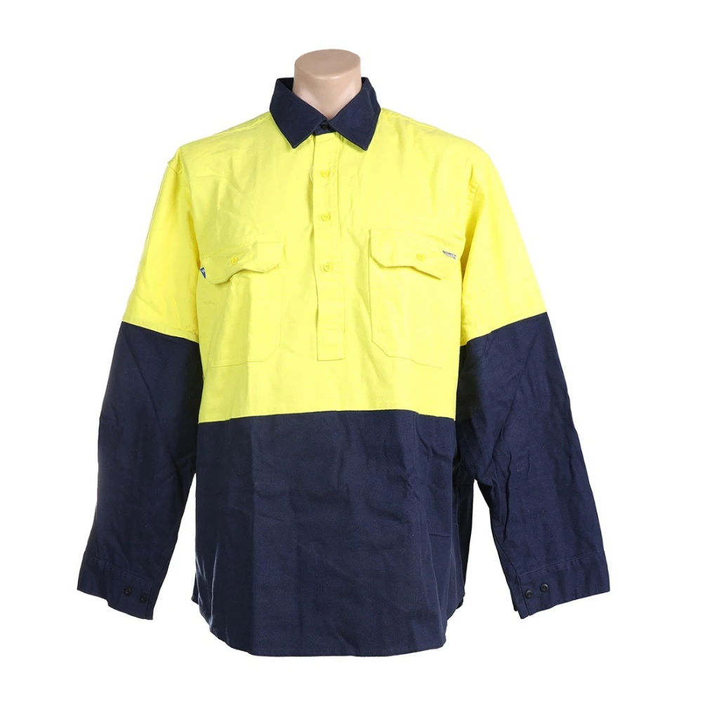 5 x WS WORKWEAR Men's Hi-Vis 2-Tone Long Sleeves Shirt | Yellow | Navy