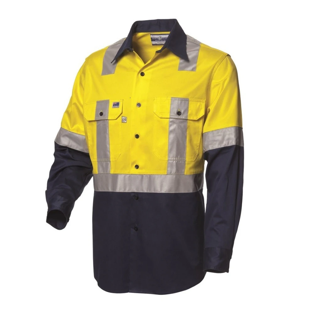 5 x WS WORKWEAR Koolflow Hi-Vis Button-Up Shirt | Yellow | Navy