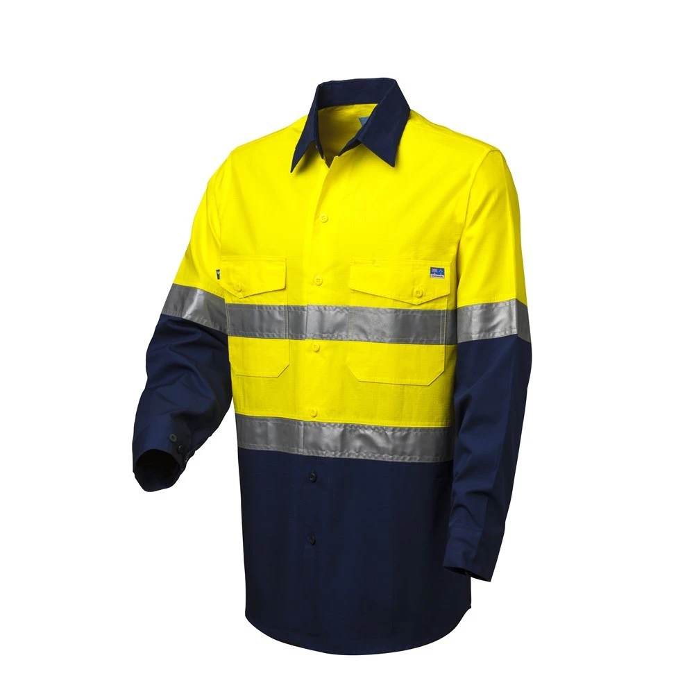 WS WORKWEAR Men's Koolflow Hi-Vis Button-Up Shirt with Reflective Tape