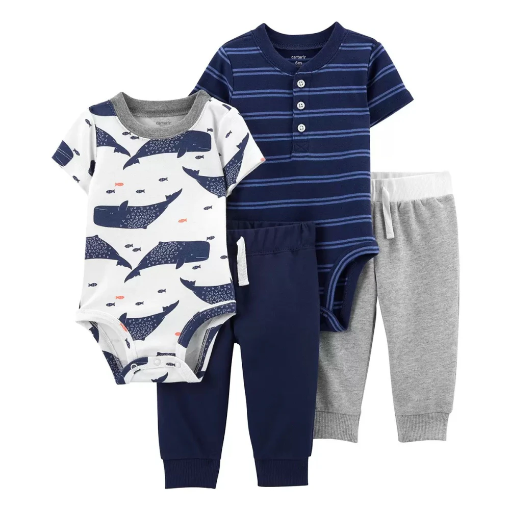 CARTERS 4pc Boy's Clothing Set: Two Short Sleeves Bodysuits, & Two Pants | Sea