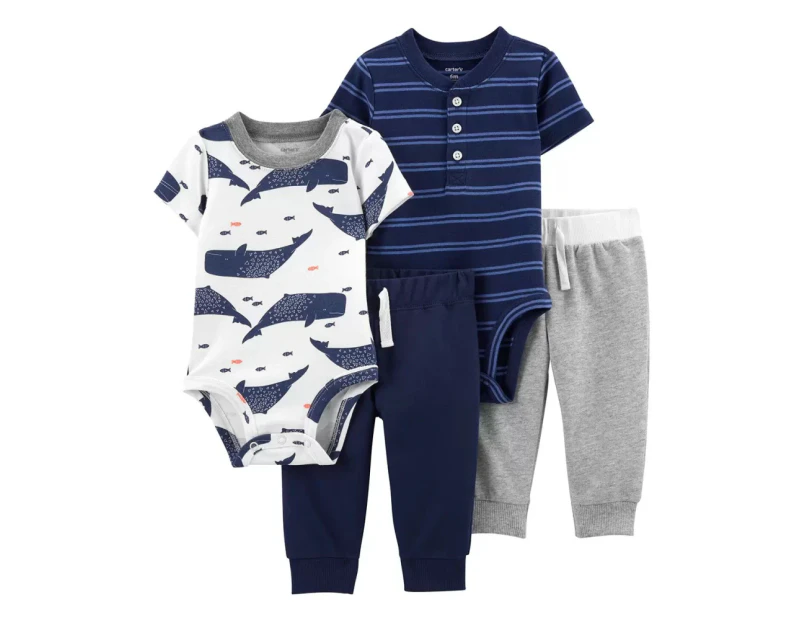 CARTERS 4pc Boy's Clothing Set: Two Short Sleeves Bodysuits, & Two Pants | Sea