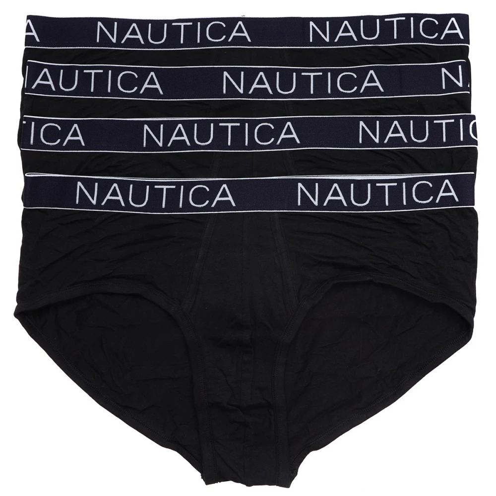 NAUTICA 4 x Men's Cotton Stretch Briefs Underwear | Black