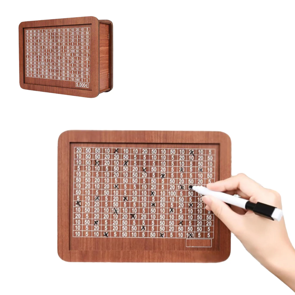 Cash Vault Wooden Saving Box with Counter Cash Saver Box with 1 Erasable Pen-Style 3