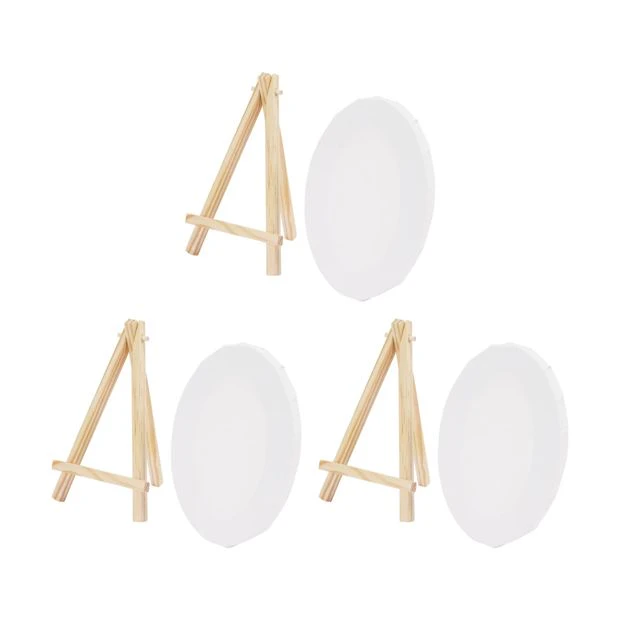 Mini Easel and Canvas - 3 Pack Oval, White