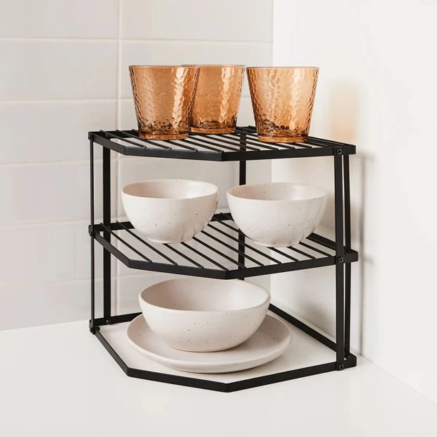 3 Tier Corner Pantry Shelf, Black - Anko