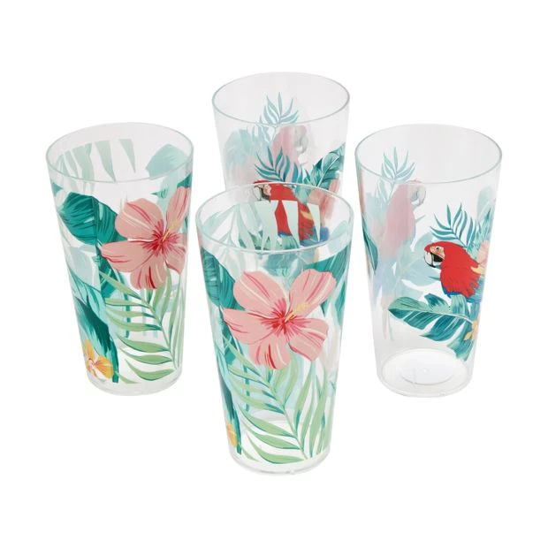 Acrylic Hiball Glasses, 4 Floral - Anko