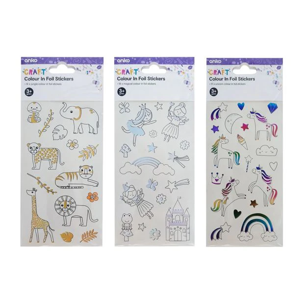 Colour In Foil Stickers, Assorted - Anko