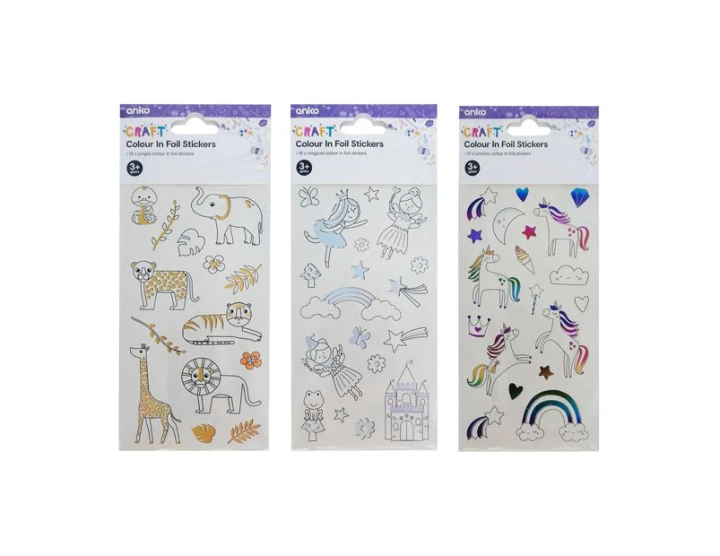 Colour In Foil Stickers, Assorted - Anko