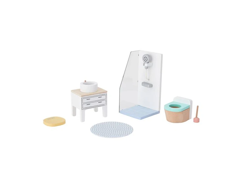 Wooden Dollhouse Bathroom, 6 Piece Set - Anko