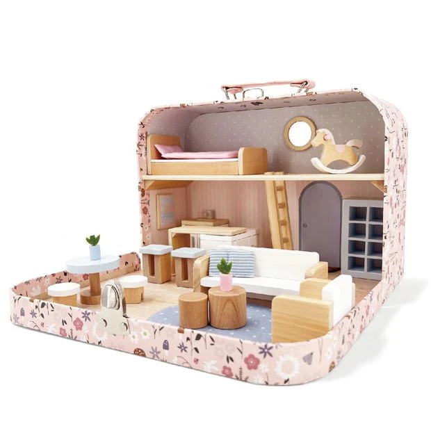 Wooden Suitcase Dollhouse, 26 Piece Set - Anko