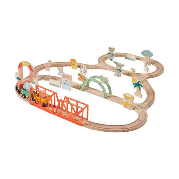 Wooden Train Zoo 55 Piece Playset - Anko