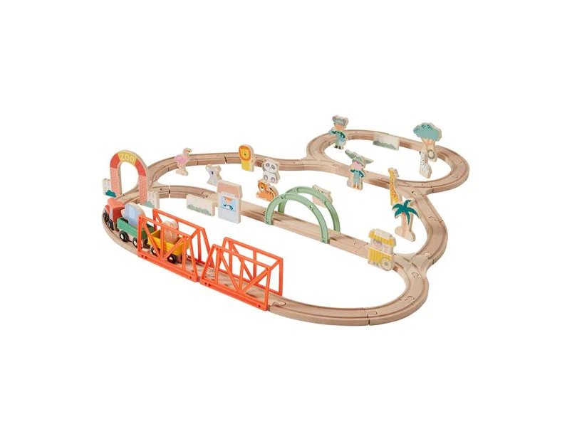 Wooden Train Zoo 55 Piece Playset - Anko