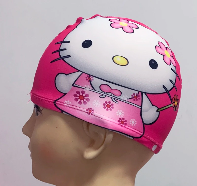 Lycra Swim caps for kids digital cute cartoon baby bathing Children swimming cap - Hello Kitty