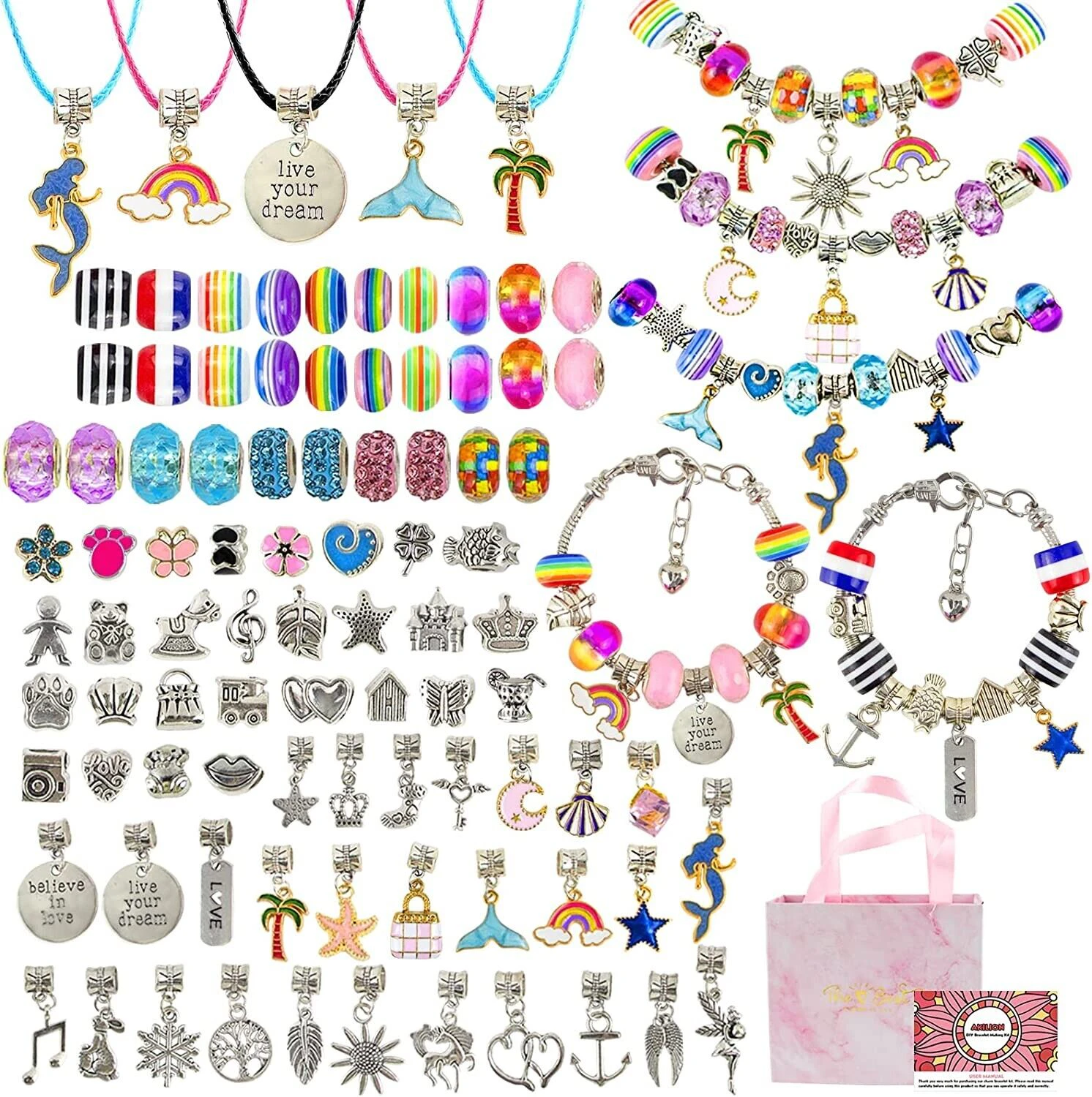 96PCS Girls Jewellery Making Kit Beads Charm Bracelet  Necklace String DIY Set