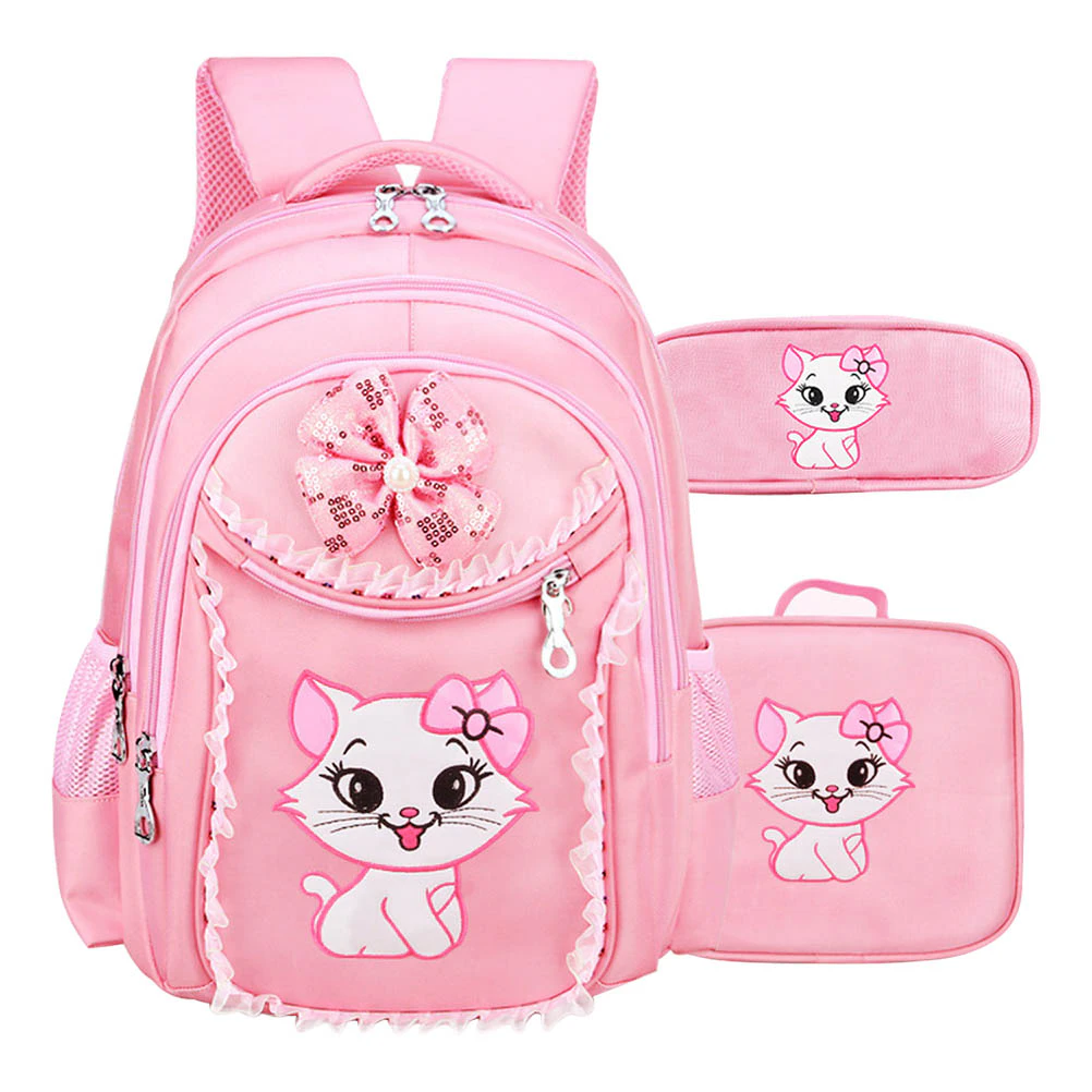 Girl's Cat Printed School Bookbag Primary Students Backpack, Pink, Large