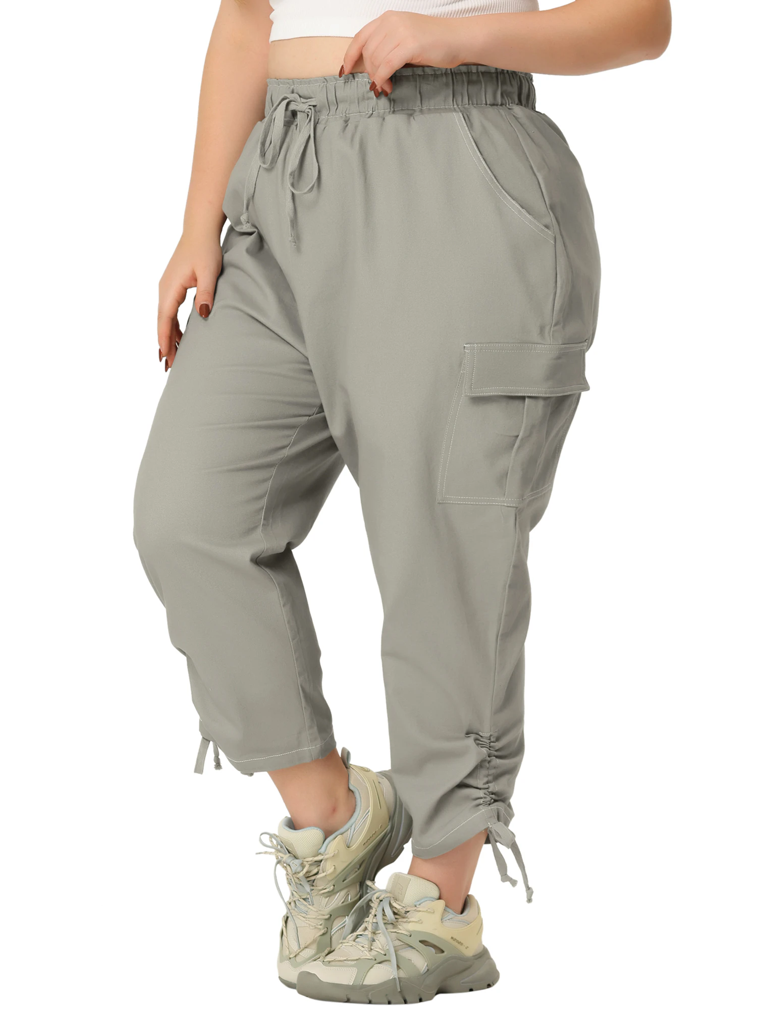 Agnes Orinda Plus Size Drawstring Elastic Waist Cargo Pants with Pocket