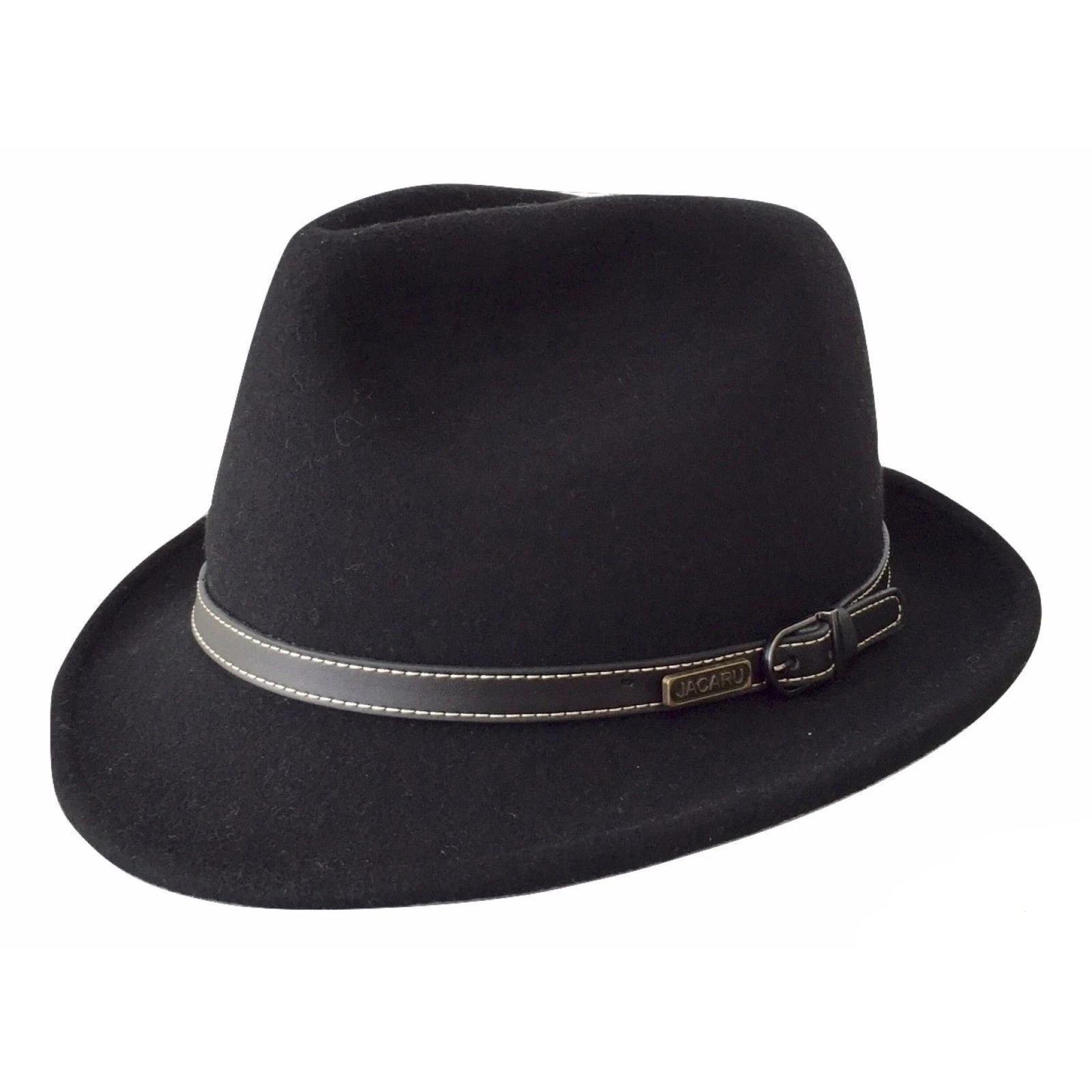 JACARU Australian Wool Hat Trilby Fedora 100% WOOL Crushable Travel Genuine 1848 - Black