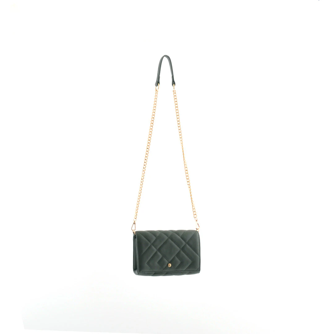 Faux Leather Quilted Side Bag - Green