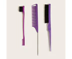 3Pcs/Set Hair Dye Brush Solid Fine Teeth Uniformly Shading Tip Tail Hairdresser Steel Needle Fine Teeth Comb for Beauty-Purple