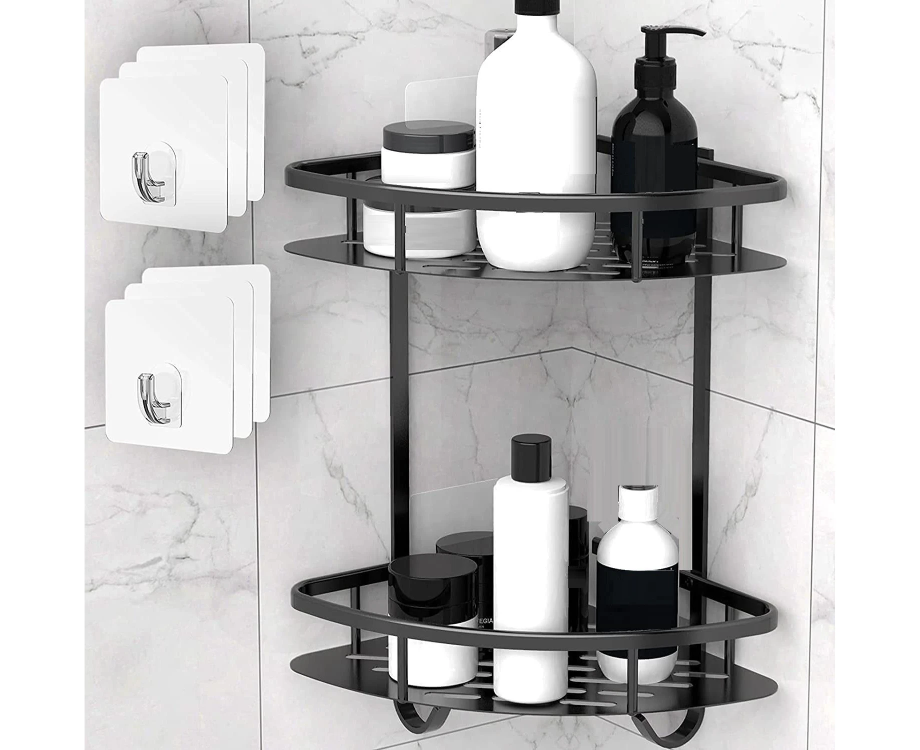 2 Pack Aluminum Adhesive Shower Caddy Corner Shelf Storage Rack for Bathroom