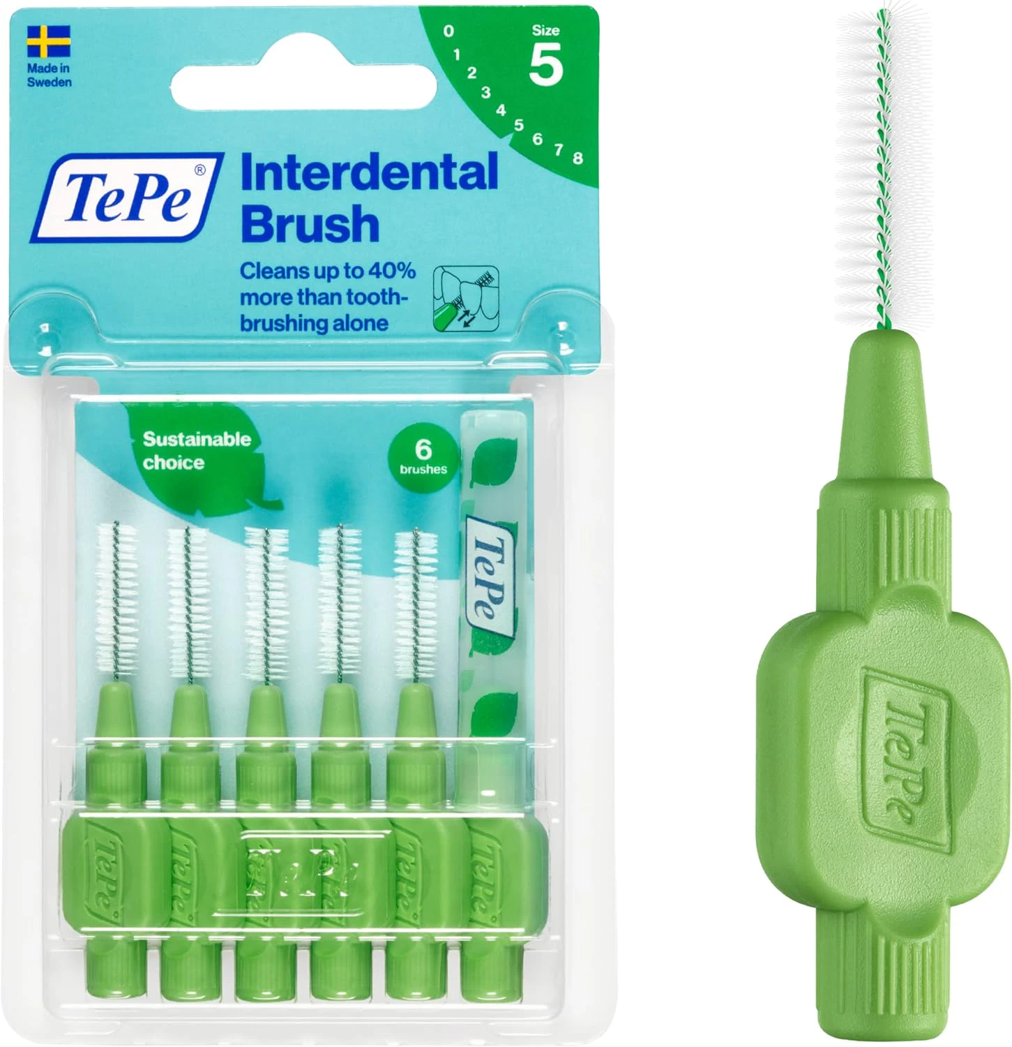 TePe Interdental Brush  Medium Size 5 Green 6 Pack