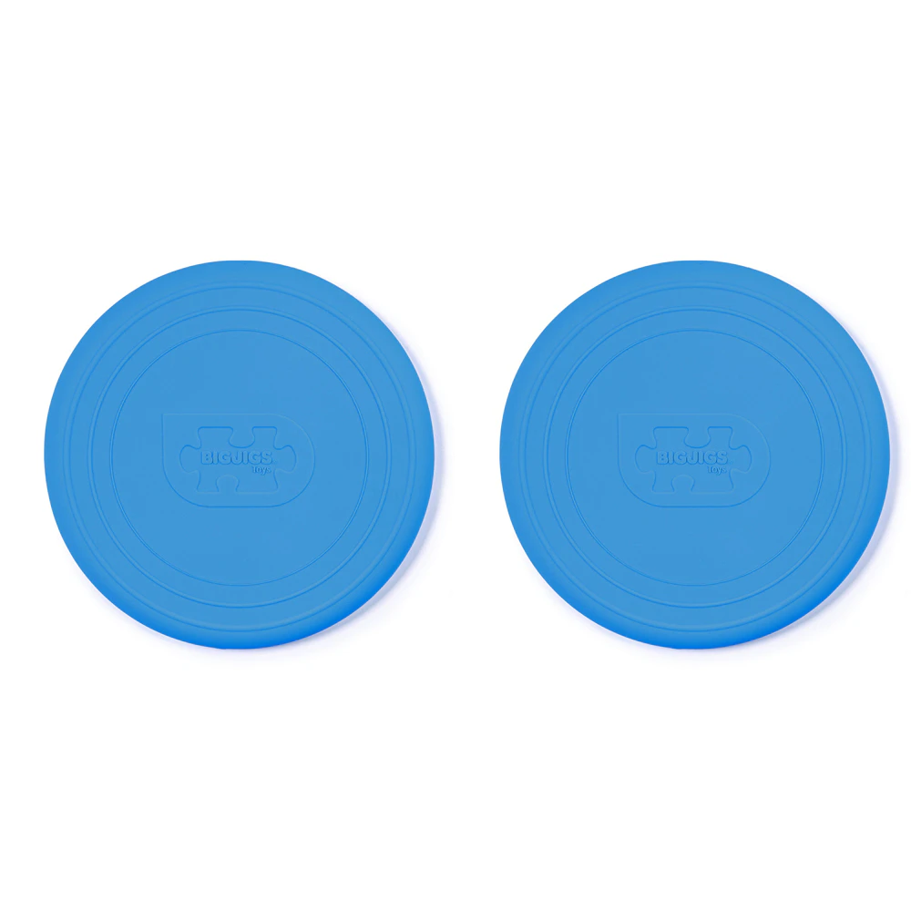 2x Bigjigs Toys 18cm Flexible Flyer Silicone Flying Disc Kids Toy Ocean BLU 18m+