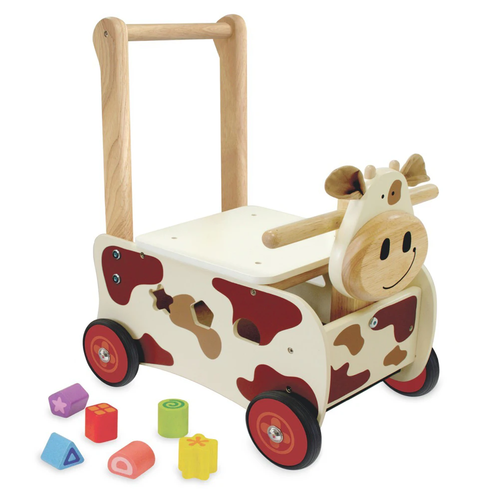 Im Toy  45cm Wood Walk & Ride Cow Sorter Kids Interactive Play Ride-On Toy 12m+