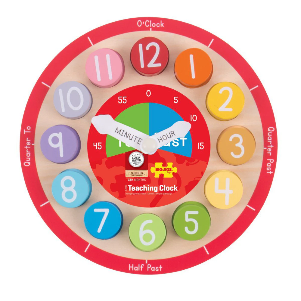 Bigjigs Toys Wooden Teaching Clock Kids/Children Learning/Educational Toy 18m+