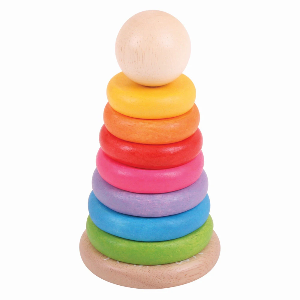 9pc Bigjigs Toys 17cm First Wooden Rainbow Stacker Kids Educational Toy 12m+