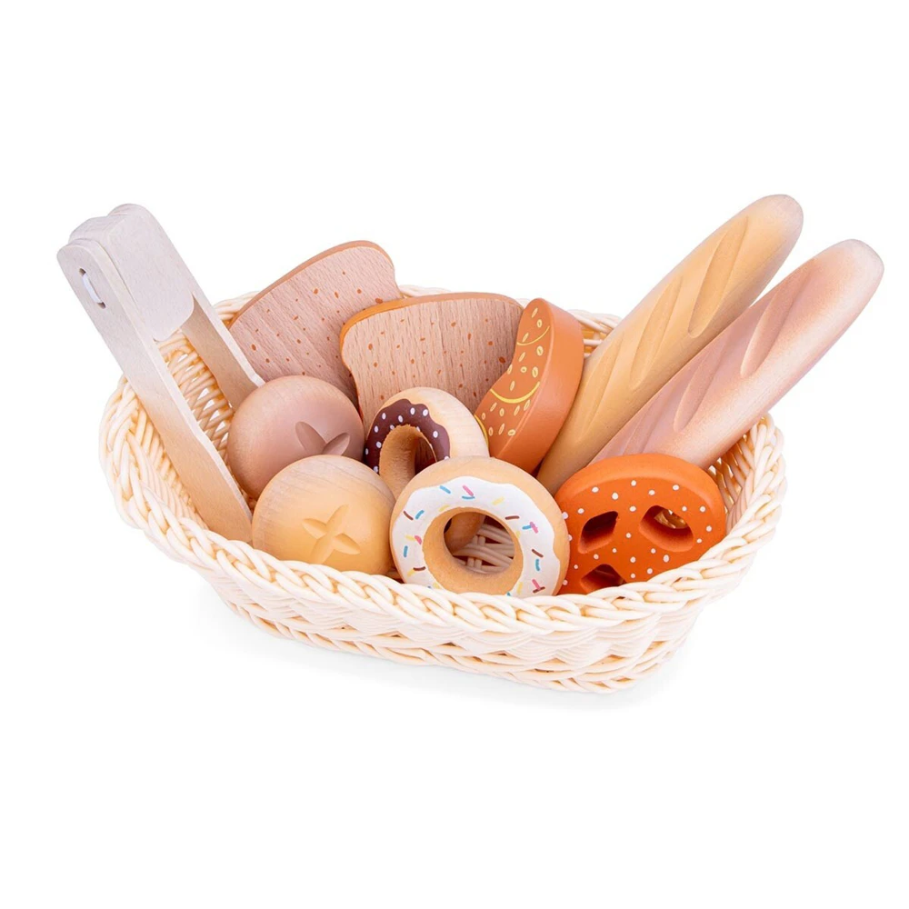 12pc New Classic Toys Wooden Bread Basket Kids/Children Pretend Play Toy 24m+