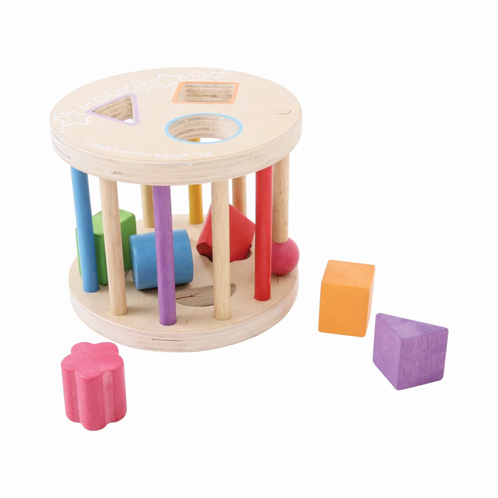 7pc Bigjigs Toys 15cm First Rolling Shape Sorter Kids Educational Wooden Toy 1+