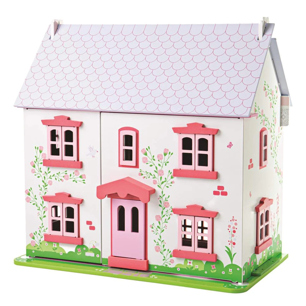 Bigjigs Toys Wooden 60cm Rose Cottage 3-Storey Dollhouse Kids Fun Play Toy 3+