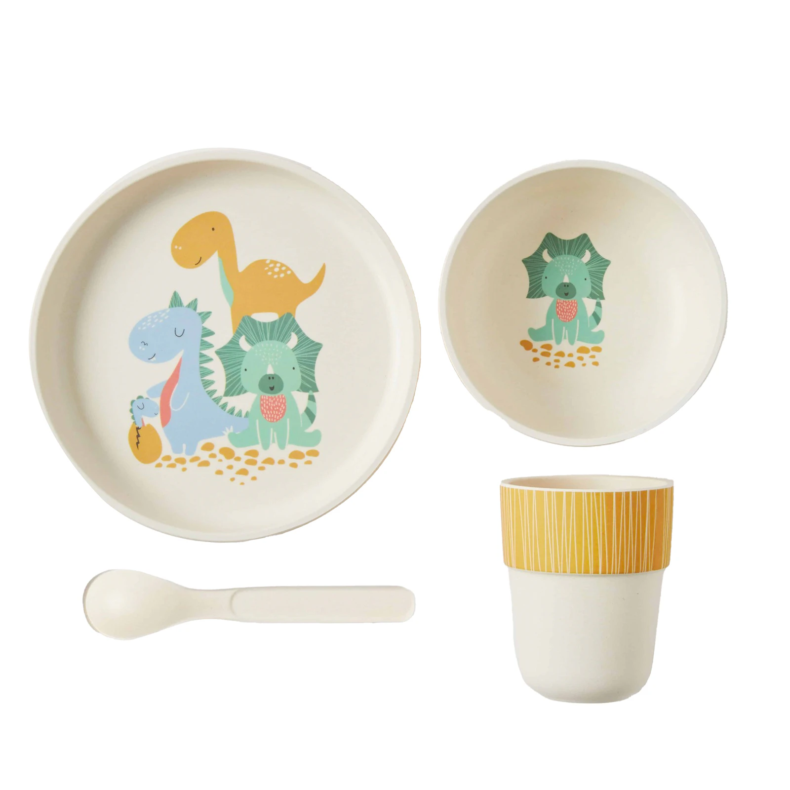 4pc Jiggle & Giggle Whimsical Bamboo Dinner Set Bowl/Cup/Plate/Spoon Assorted