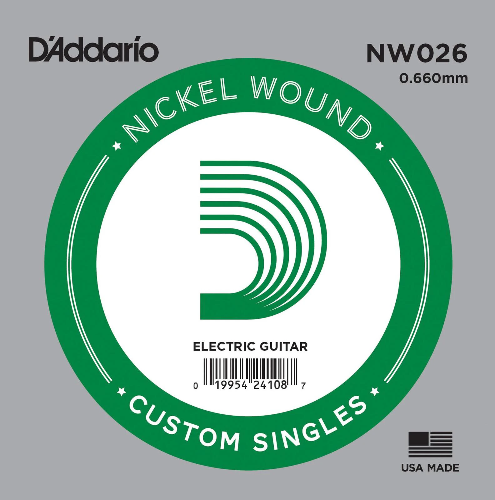 D'Addario NW026 Nickel Wound Electric Guitar Single String, .026