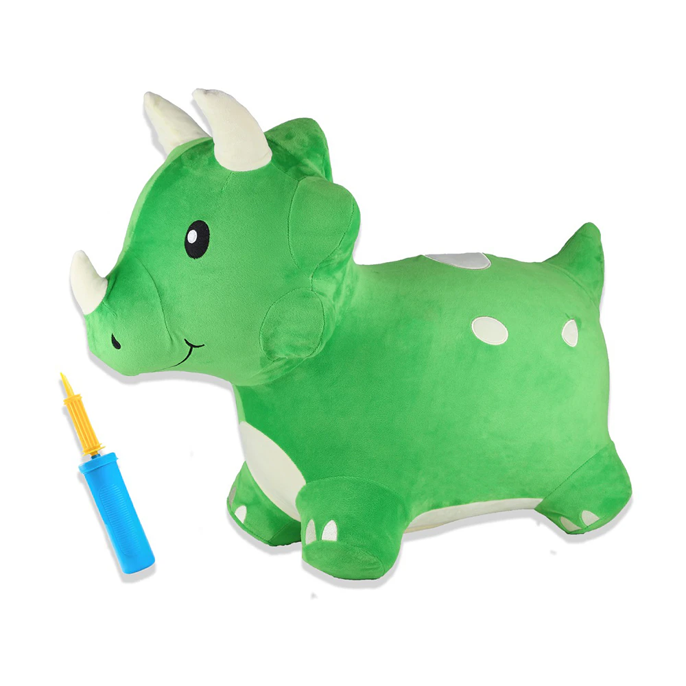 iPlay iLearn 33cm Bouncy Triceratops Plush Inflatable Ride-On Kids Toy 18m+ GRN