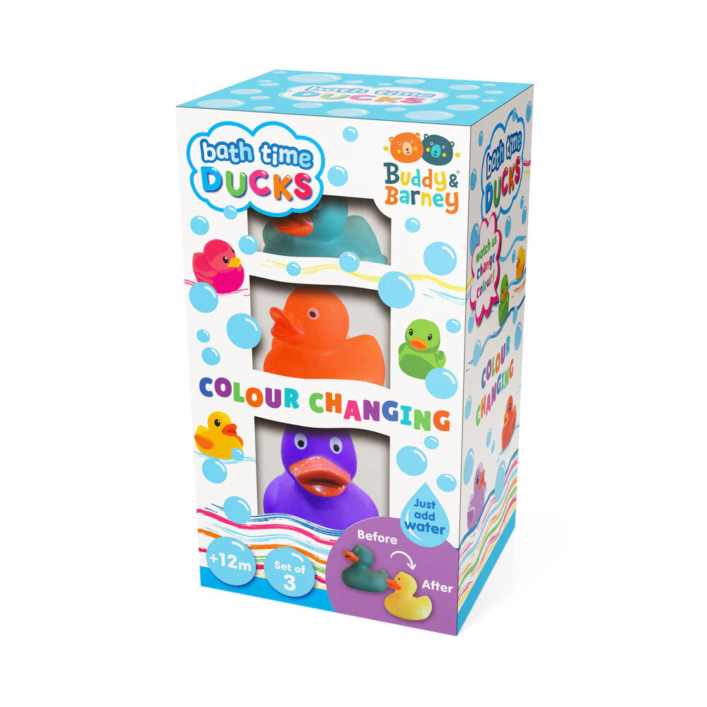 3pc Buddy & Barney Colour Changing Bath Time Rubber Ducks Kids/Childrens Set 1+