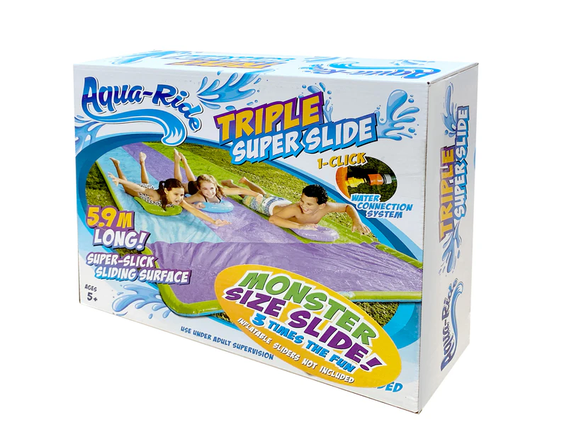 Aqua Ride Triple Water Slide w/ Sprinklers Fun Outdoor Activity Kids/Children 5+