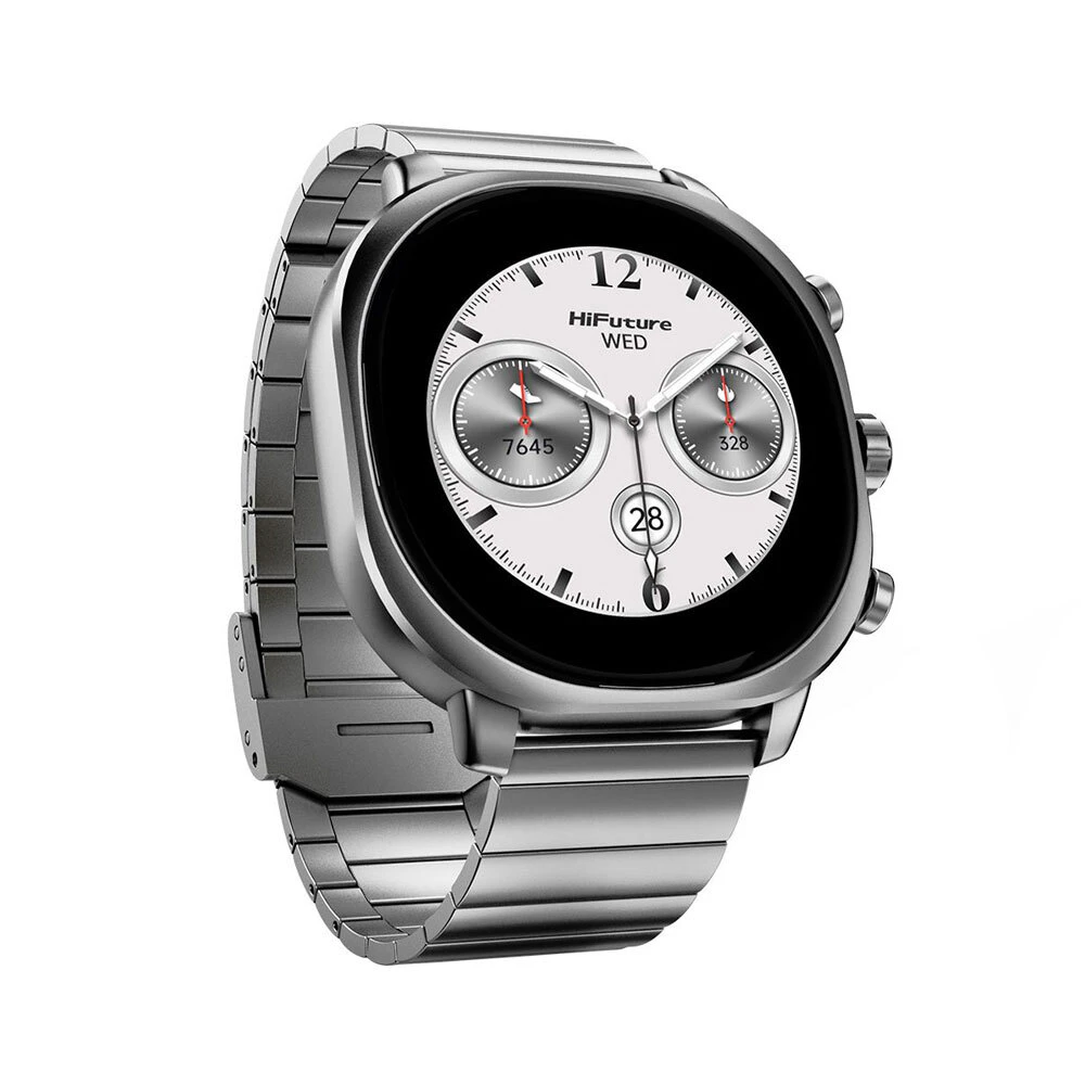 HiFuture AIX Amoled Stainless Steel Smart Wrist Watch - Titanium Silver 1.43"