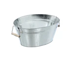 6 x OVAL GALVANISED METAL ICE BUCKETS w/ WOODEN HANDLES Planter Box Decorations Camping Cleaning Fishing Indoor Outdoor Space Saving Wash Basin Pail