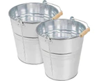 12 x GALVANISED METAL BUCKET w/ WOODEN HANDLE 12LT Fishing Camping Cleaning Home Bucket Indoor Outdoor Space Saving Wash Basin Fishing Pail