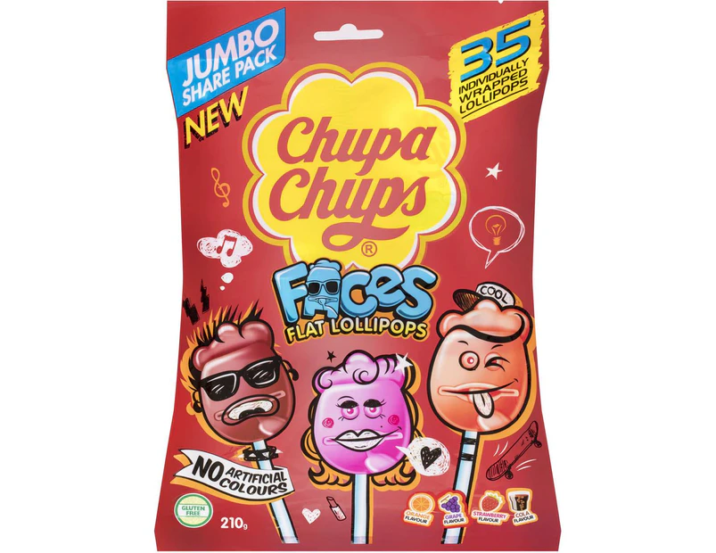 Chupa Chups Faces Flat Lollipops Jumbo 35 Pack Bag