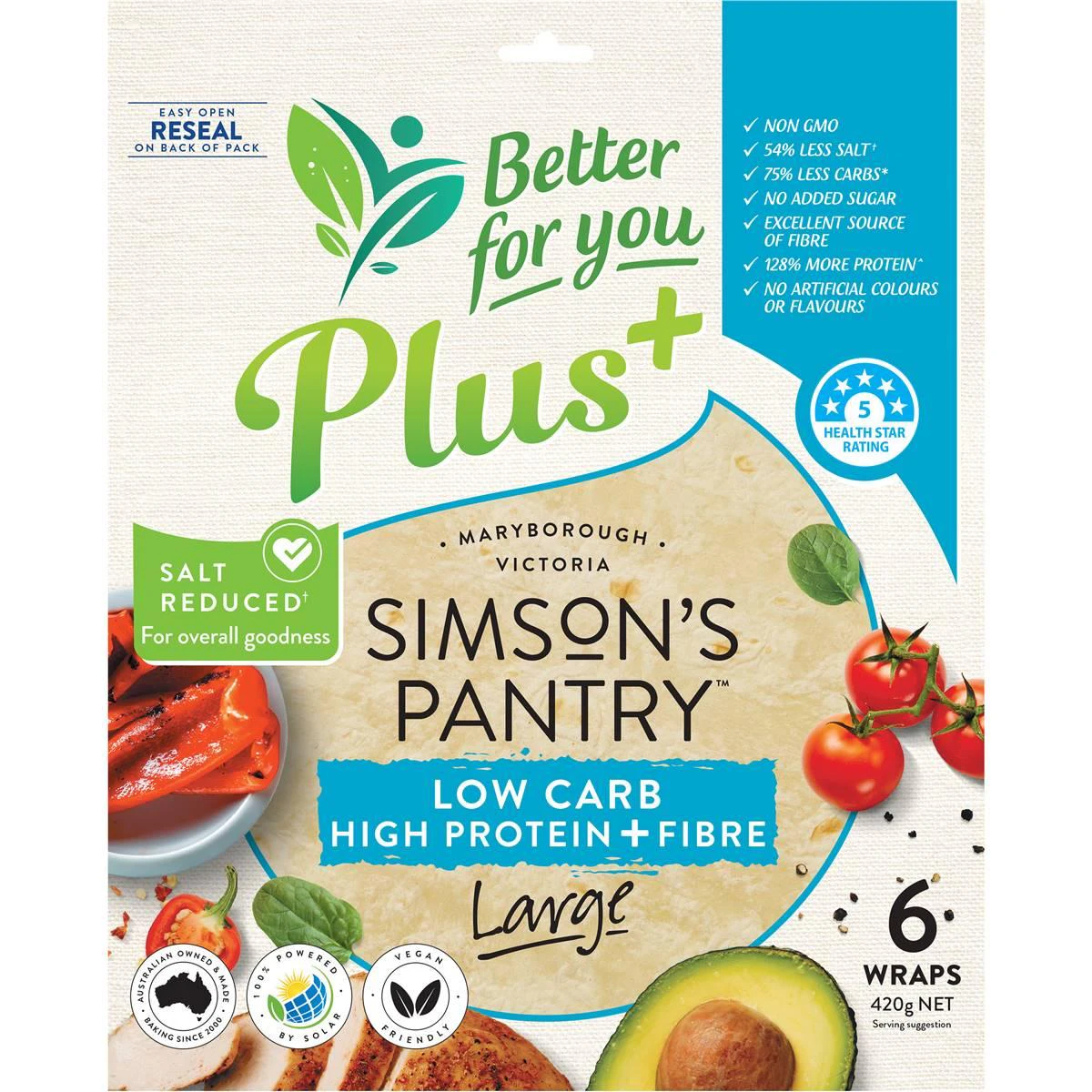 Simsons Pantry Low Carb High Protein Fibre Large Wraps Pack