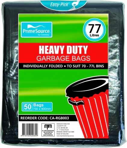 Castaway Easy-Pick Garbage Bags Heavy Duty Black 70-77L Carton (250 Bags)