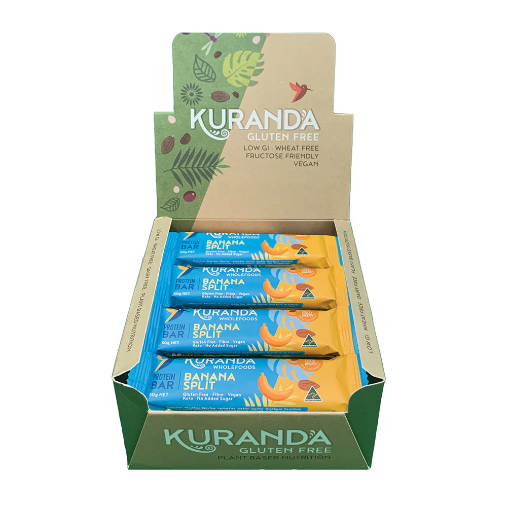 Kuranda Wholefoods Gluten Free Protein Bars Banana Split 50g X 16 Display