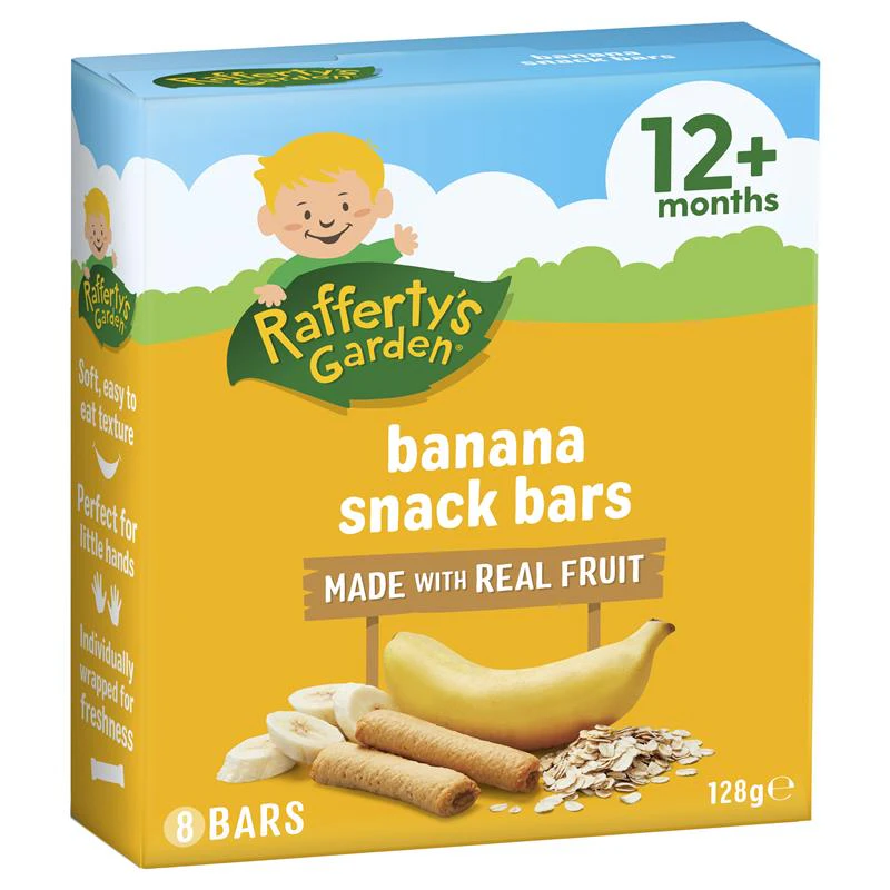 Raffertys Garden Baby Food Banana Fruit Snack Bars 12+ Months 8PK X6