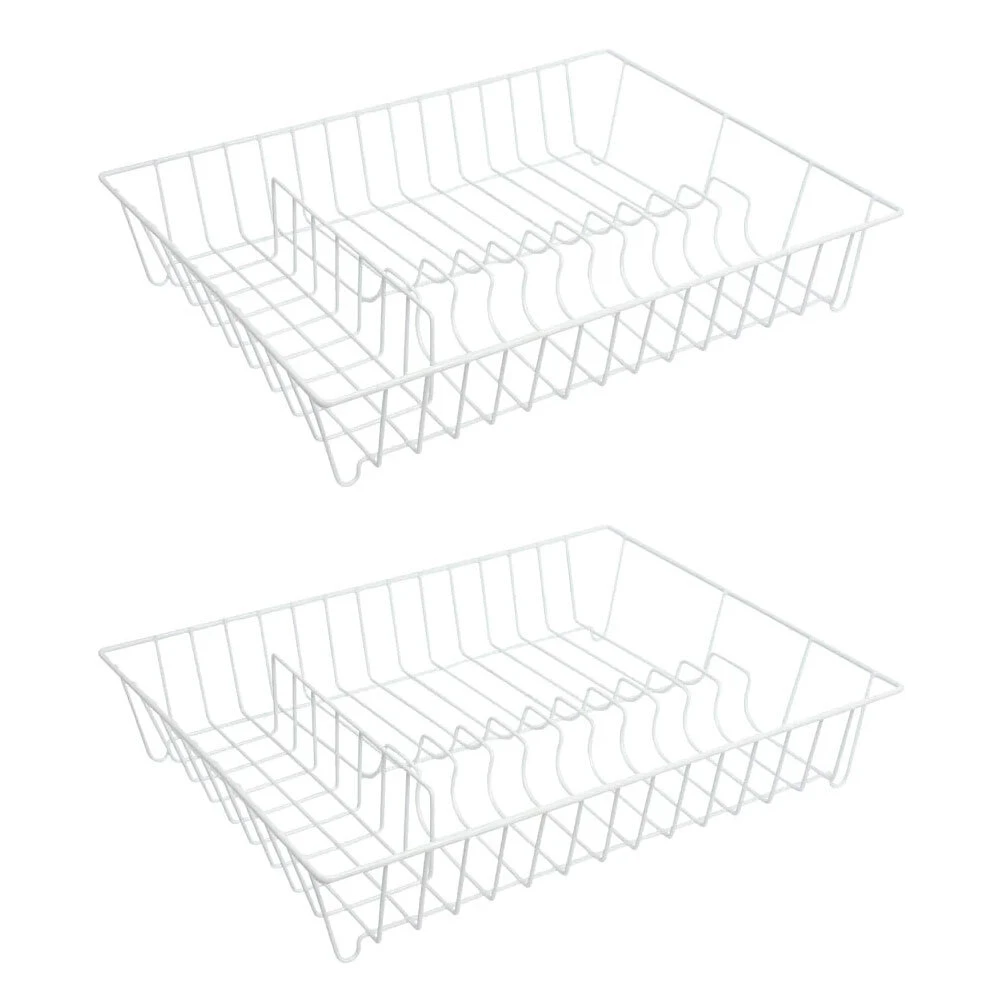 2x Eterna Heavy-Duty Kitchen Dish Drying/Drainer Caddy Rack w/Divider White 42cm